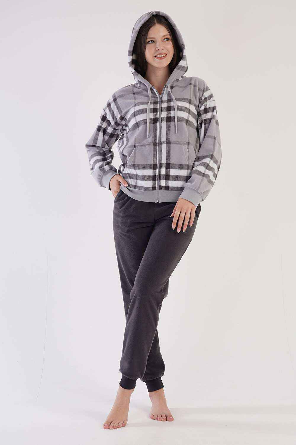 Vienetta Γυναικείο χειμερινό fleece Homewear με κουκούλα-303032