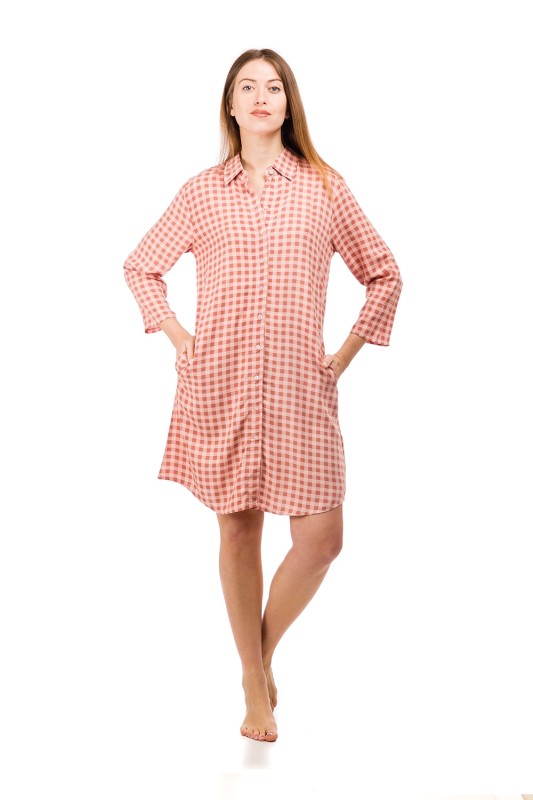 Vienetta Homewear Φόρεμα κουμπωτό καρό-808009