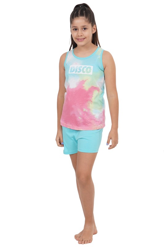 VienettaKids Εφηβική καλοκαιρινή βαμβακερή πυτζάμα "Disco" για κορίτσια (9-16 ετών)-008089