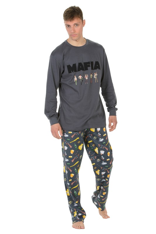 Mei ανδρική βαμβακερή πυτζάμα με τύπωμα στο παντελόνι ''Mafia''-902155
