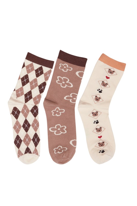 Mewe χειμερινές γυναικείες κάλτσες με σχέδια (Συσκ. 3 ζεύγη)-1-0702f