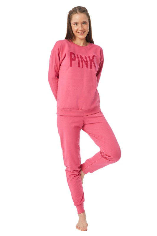 Minerva γυναικεία βαμβακερή φούτερ πυτζάμα "Pink"-52461-869