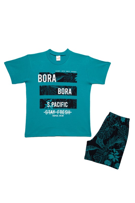 Minerva Εφηβική καλοκαιρινή βαμβακερή πυτζάμα για αγόρια "Bora Bora" κοντομάνικη με σορτσάκι (12-14 ετών)-61948-779b