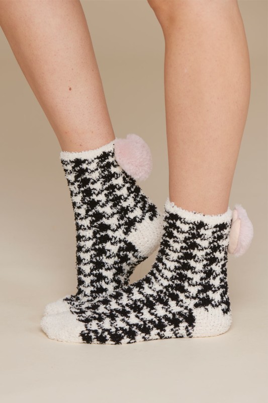 Noidìnotte γυναικείες αντιολισθητικές κάλτσες πτι καρό με τρισδιάστατη καρδιά-TR1014d
