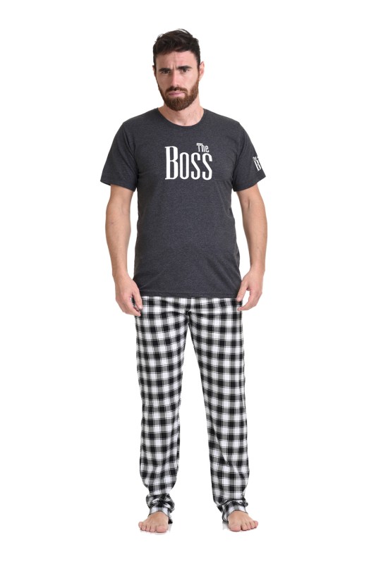 Gazzaz Ανδρική πυτζάμα με κοντό και μακρύ παντελόνι "The Boss" (3τμχ.)-008194