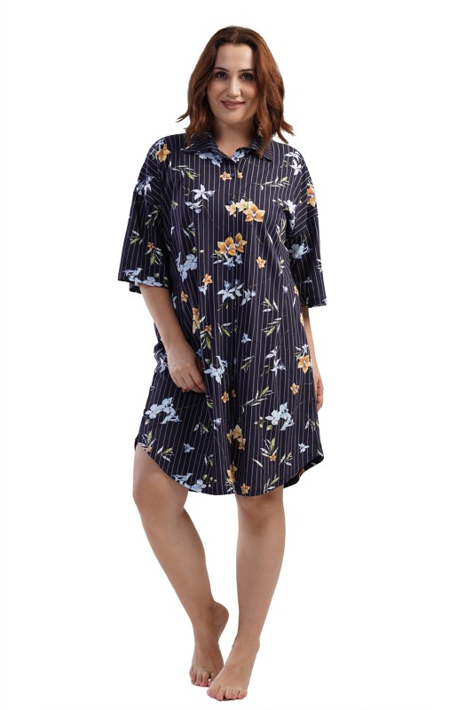 Vienetta Γυναικεία καλοκαιρινή βαμβακερή κουμπωτή πουκαμίσα/νυχτικό Plus Size (1XL-4XL)-110168