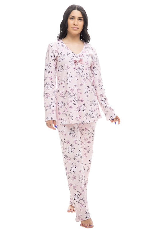 KOYOTE Γυναικεία χειμερινή βαμβακερή πυτζάμα floral με V λαιμόκοψη-ΚΓ5208d