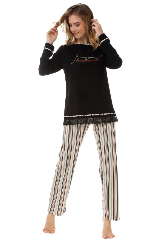 Minerva γυναικεία πυτζάμα με ριγέ παντελόνι ''Magic''-51919-45