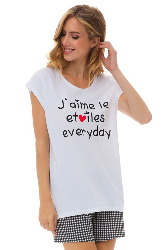 Minerva γυναικεία βαμβακερή κοντομάνικη πυτζάμα ''J'aime le etoiles everyday'' - 51978
