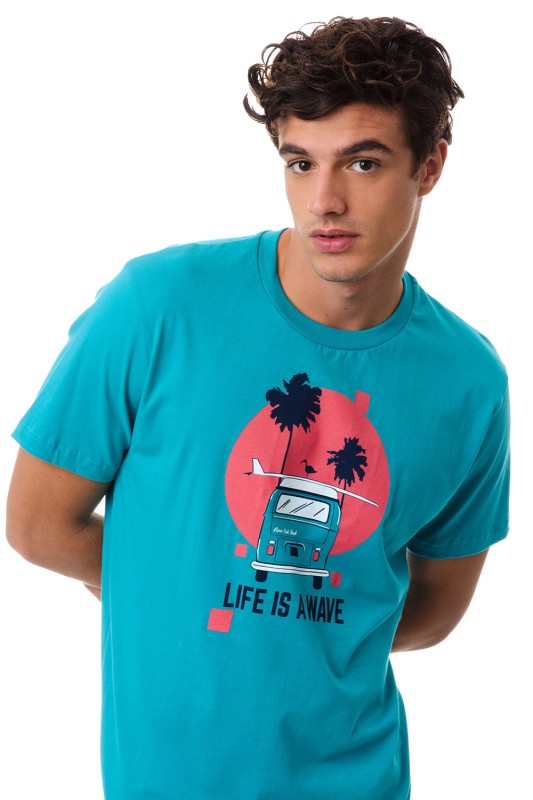 Minerva ανδρικό κοντομάνικο t-shirt με τύπωμα ''Life is a wave'' - 70925-779