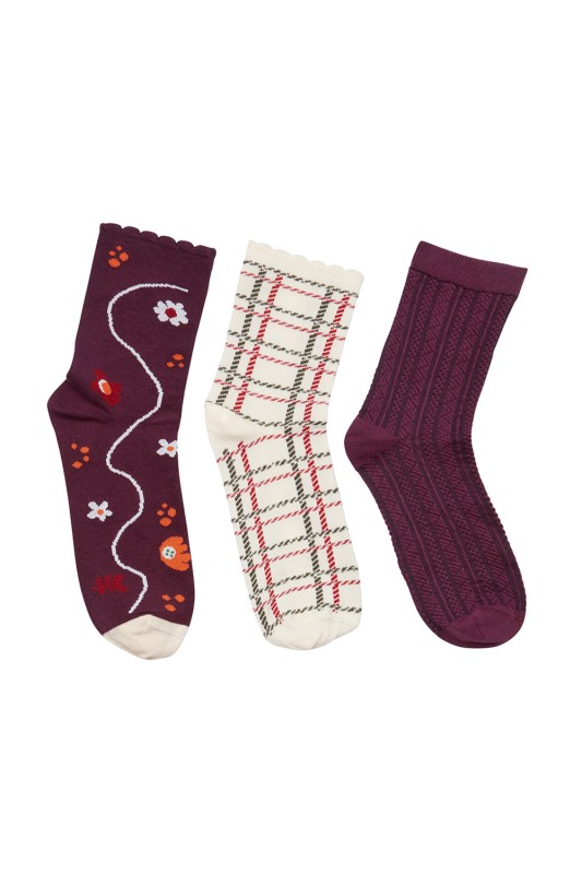 Mewe χειμερινές γυναικείες κάλτσες με σχέδια (Συσκ. 3 ζεύγη)-1-0702c