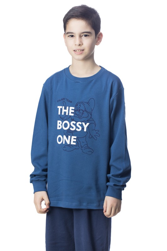 Galaxy Εφηβική χειμερινή βαμβακερή πυτζάμα "The Bossy One" για αγόρια (8-16ετών)-134-22