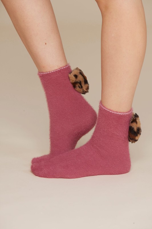 Noidìnotte γυναικείες αντιολισθητικές κάλτσες με τρισδιάστατη γούνινη καρδιά animal print-TR1014b