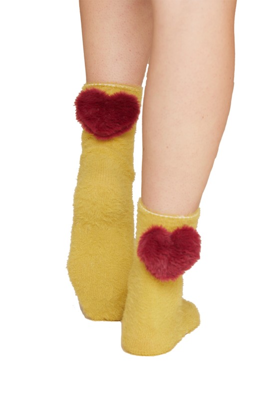 Noidìnotte γυναικείες αντιολισθητικές κάλτσες με τρισδιάστατη γούνινη καρδιά-TR1014a