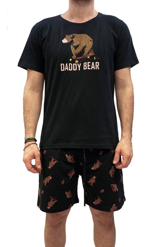 Gazzaz βαμβακερή κοντομάνικη πυτζάμα με σορτς και τσέπες ''Daddy Bear''-909157