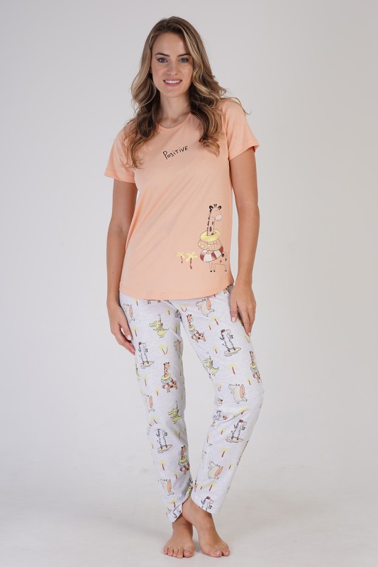 Vienetta Γυναικεία καλοκαιρινή πυτζάμα "Positive" κοντομάνικη με μακρύ παντελόνι-310010a