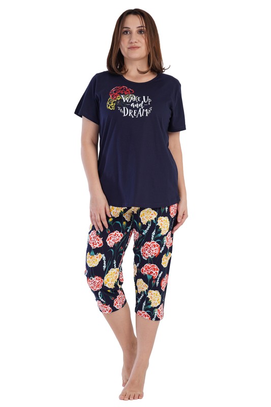 Vienetta Γυναικεία καλοκαιρινή βαμβακερή πυτζάμα "Wake Up And Dream" με κάπρι παντελόνι Plus Size (1XL-4XL)-211573