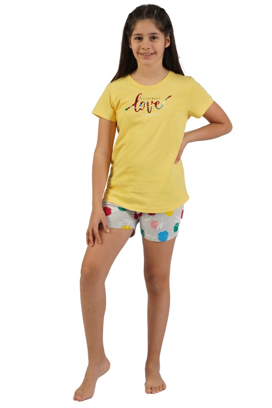 Vienetta Kids Εφηβική καλοκαιρινή βαμβακερή πυτζάμα για κορίτσια "Everybody Love Somebody" κοντομάνικη με σορτσάκι (9-16 ετών)-012292