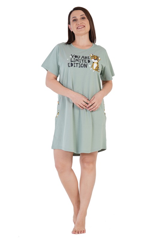 Vienetta Γυναικείο καλοκαιρινό βαμβακερό νυχτικό με κοντό μανίκι Plus Size (1XL-4XL)-212221