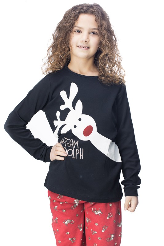 Galaxy Εφηβική βαμβακερή χριστουγεννιάτικη πυτζάμα "Team Rudolph" για κορίτσια (8-14ετών)-121-22