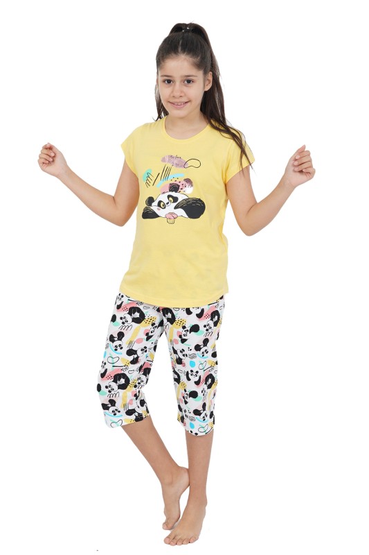 Vienetta Kids Παιδική καλοκαιρινή βαμβακερή πυτζάμα για κορίτσια "Before I Go To Sleep" με ζαπονέ μανίκι και κάπρι παντελόνι (7-14 ετών)-012276b