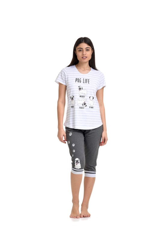 Vienetta Γυναικεία κοντομάνικη πυτζάμα με παντελόνι κάπρι "Pug Life"-001115