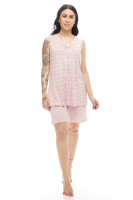 KOYOTE Γυναικεία καλοκαιρινή Viscose "Flowers" πυτζάμα με πατιλέτα και κοντό παντελόνι-ΚΓ6174b