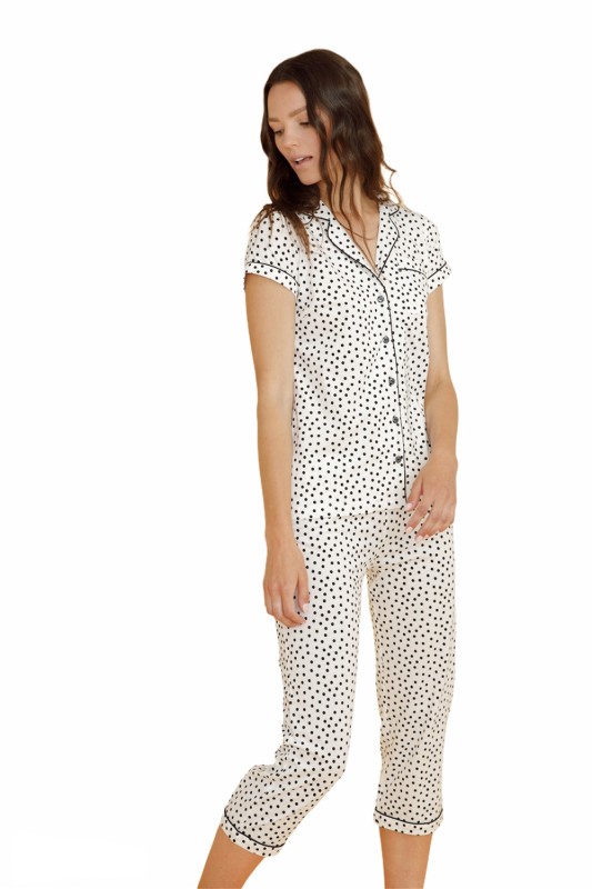 Noidìnotte γυναίκεια κουμπωτή πυτζάμα πολυτελείας με κάπρι ''Polka Dots'' - FA7353