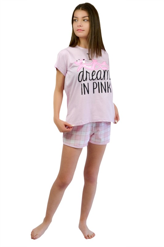 Galaxy Εφηβική καλοκαιρινή βαμβακερή πυτζάμα ''I Dream In Pink'' με σορτς (8-14 ετών)-325-22