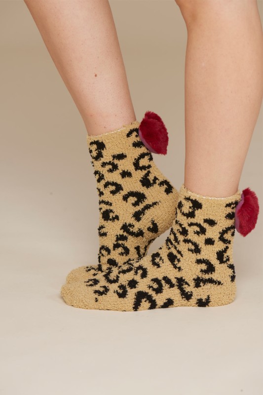 Noidìnotte γυναικείες αντιολισθητικές κάλτσες με τρισδιάστατη καρδιά με animal print-TR1014e