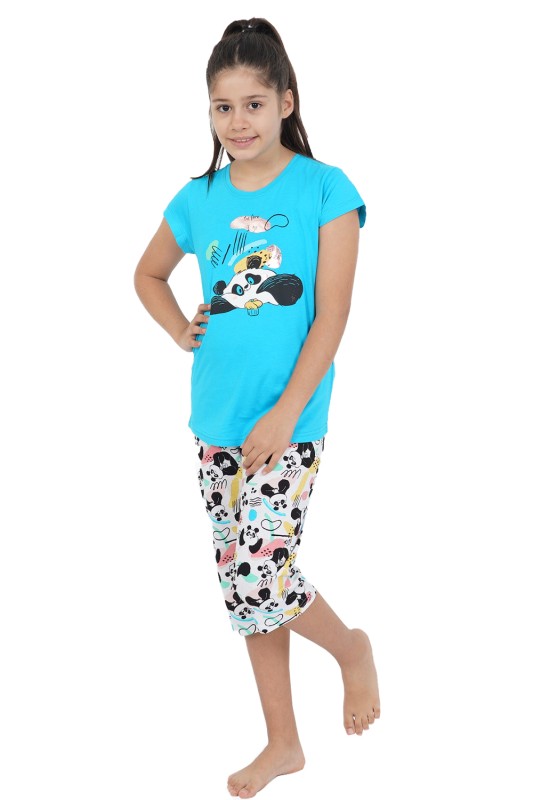 Vienetta Kids Παιδική καλοκαιρινή βαμβακερή πυτζάμα για κορίτσια "Before I Go To Sleep" με ζαπονέ μανίκι και κάπρι παντελόνι (7-14 ετών)-012276