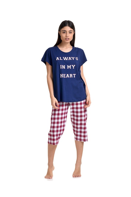 Vienetta γυναικεία βαμβακερή πυτζάμα με παντελόνι κάπρι "Always In My Heart" (Plus Size 1XL-4XL)-911140