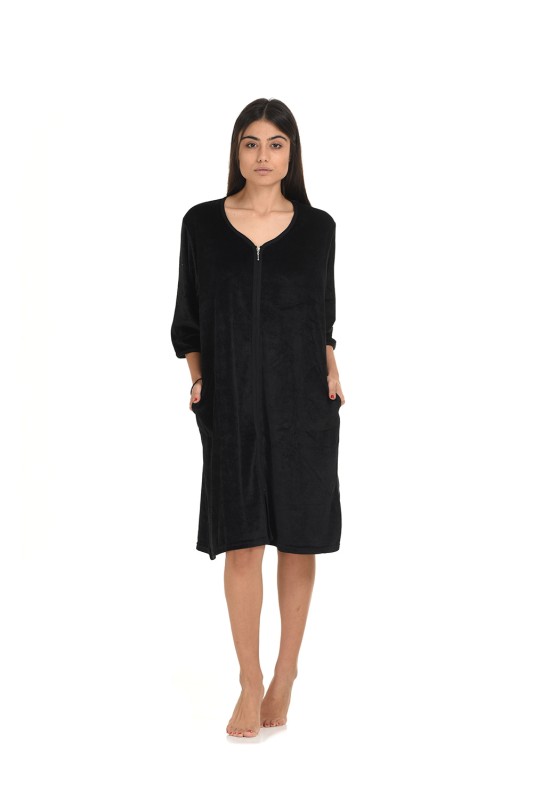Vienetta βελουτέ homewear φόρεμα με φερμουάρ και τσέπες (Plus Size μεγέθη 1XL-4XL)-909150 