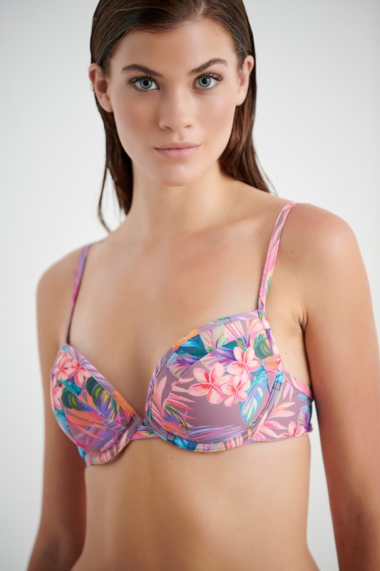 Blu4u γυναικείο μαγιό bikini top με μπανέλα και push up ενίσχυση 'Purple Tropics'-23366026-11