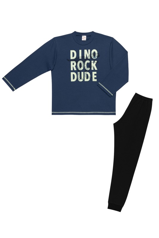 Minerva Εφηβική χειμερινή βαμβακερή πυτζάμα "Dino Rock Dude" για αγόρια (12-14ετών)-62063-107b