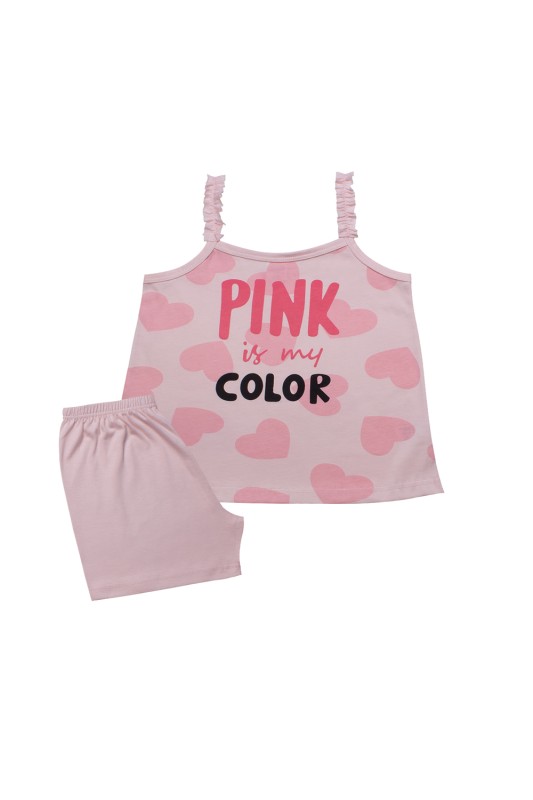 Minerva Παιδική καλοκαιρινή βαμβακερή πυτζάμα για κορίτσι "Pink Is My Colour" 2-10ετών-61817-635