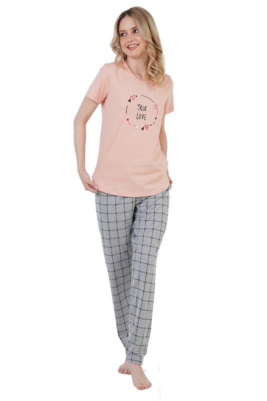 Vienetta Γυναικεία καλοκαιρινή πυτζάμα "True Love" με μακρύ παντελόνι και κοντό μανίκι-210079