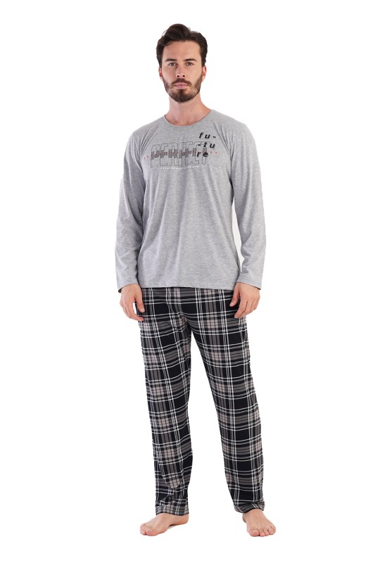VienettaMan Ανδρική χειμερινή πυτζάμα "Perfect" με καρό παντελόνι Plus Size (1XL-4XL)-305087