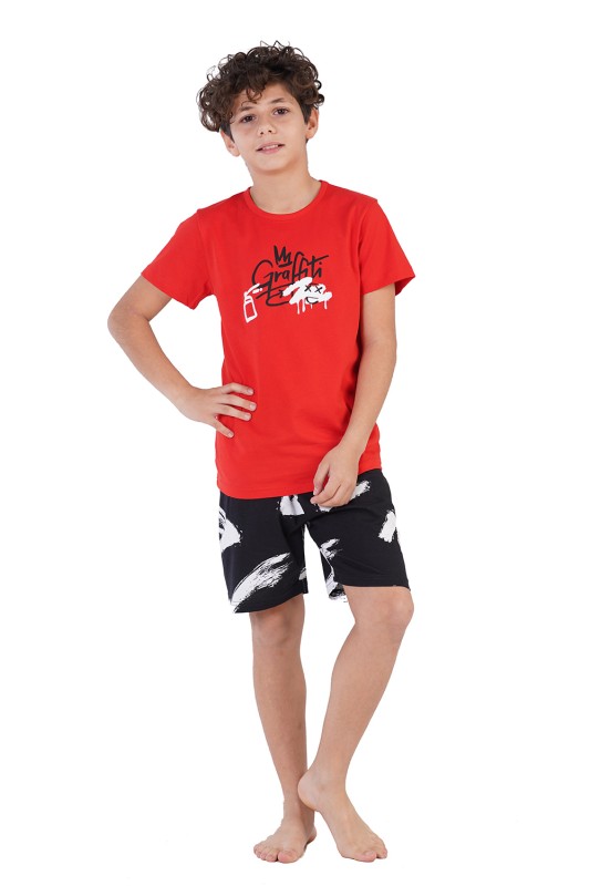 Vienetta Kids Εφηβική καλοκαιρινή βαμαβεκρή πυτζάμα κοντομάνικη με κοντό παντελόνι-212791