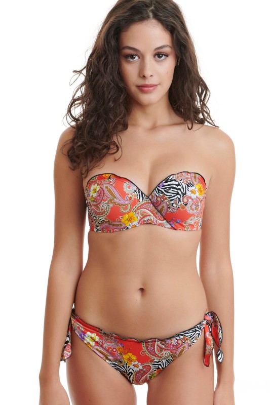 Erka Mare γυναικείο μαγιό bikini set στράπλες εμπριμέ και δετό σλιπ-2340111