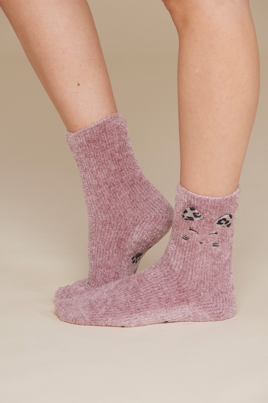 Noidìnotte γυναικείες αντιολισθητικές βελουτέ κάλτσες 'Miaou'-TR1011c