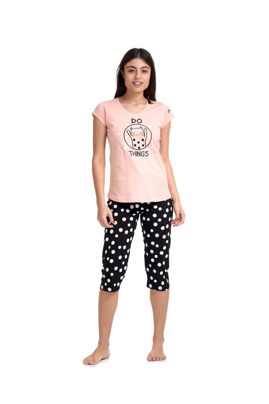 Vienetta γυναικεία βαμβακερή πυτζάμα με παντελόνι κάπρι "Do Things"-008041