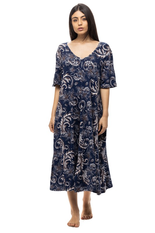 Koyote Γυναικείο καλοκαιρινό Jersey Viscose φόρεμα μακρύ με κοντό μανίκι (Plus Size 3XL-4XL)-ΚΓ6200Ac
