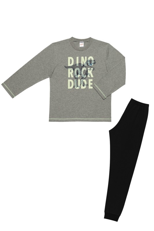 Minerva Εφηβική χειμερινή βαμβακερή πυτζάμα "Dino Rock Dude" για αγόρια (12-14ετών)-62063-23b