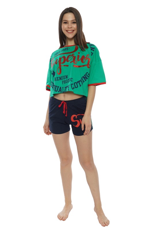 Vienetta Γυναικεία καλοκαιρινή βαμβακερή πυτζάμα "Supergirl" κοντό μπλουζάκι και σορτσάκι-011117