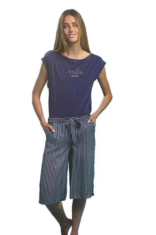 Noidinotte Γυναικεία καλοκαιρινή πυτζάμα "Smile all Day" με ριγέ παντελόνι 3/4-FA7735