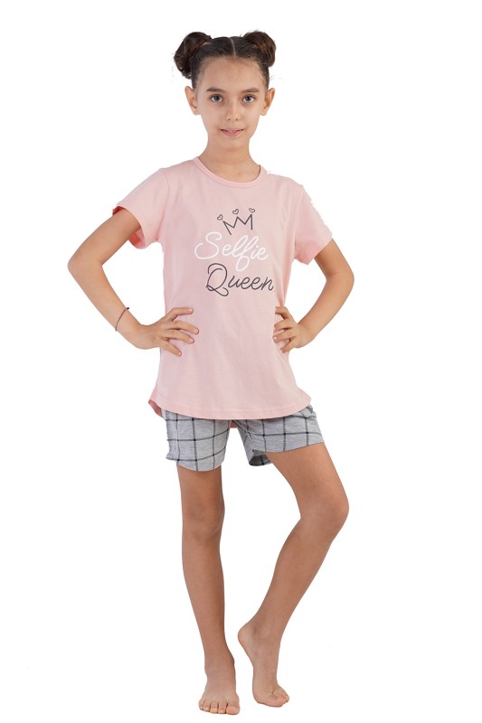 Vienetta Kids Εφηβική καλοκαιρινή πυτζάμα για κορίτσια "Selfie Queen" κοντομάνικη με σορτσάκι (9-16 ετών)-211116