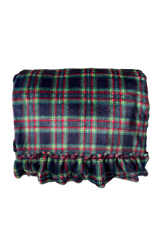 Noidinotte κουβέρτα μπουκλέ καρό με βολάν(150cm x 190cm)-BC876b