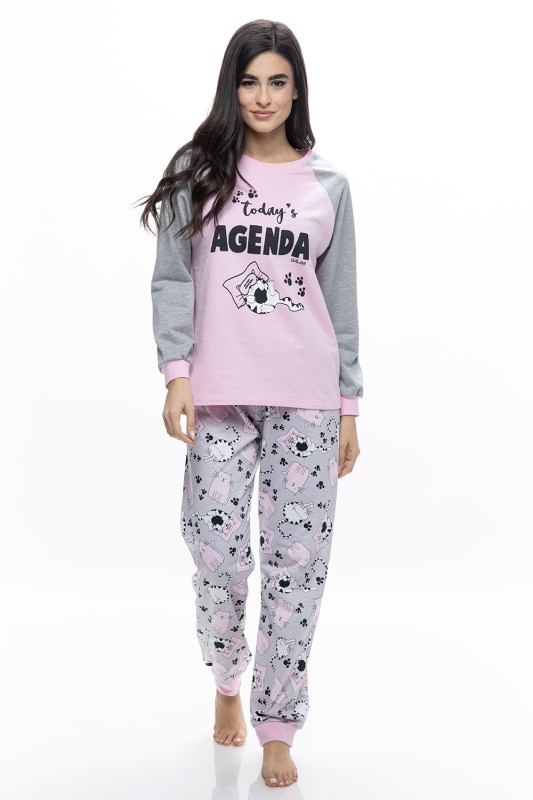 Galaxy Γυναικεία χειμερινή βαμβακερή πυτζάμα με μπάσκα στο παντελόνι ''Today's Agenda''-826-23