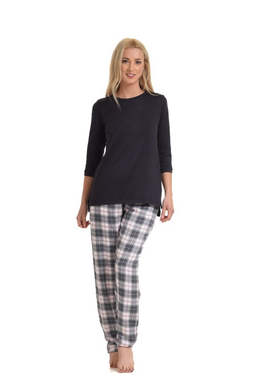Vienetta Homewear πυτζάμα με 3/4 μανίκι και καρό παντελόνι με τσέπες-804217